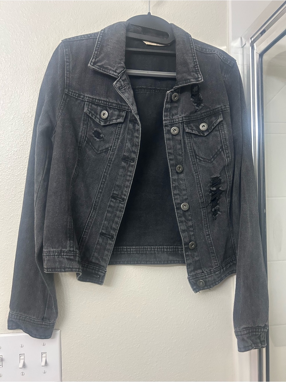 Washed Black Distressed Denim Jacket - Womens Jean Jacket